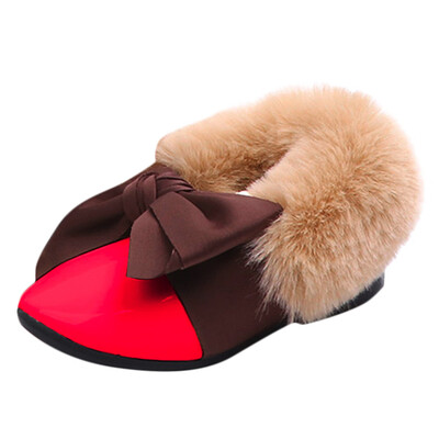 

Children Toddler Baby Fur Sneaker Girls Bow Warm Soft Anti-slip Single Shoes