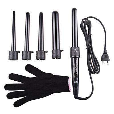 

DODO Pro Salon 5-in-1 Interchangeable Hair Curling Iron Multi-size Roller Heat Resistant Glove Set
