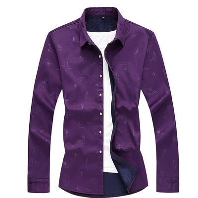 

Toponeto Mens Autumn Plus Velvet Leisure Printing Long-sleeved Shirt Top Blouse