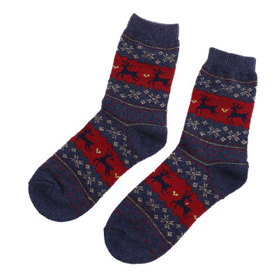 

1 Pair Snowflake Deer Christmas Wool Design Cotton Socks Warm Winter