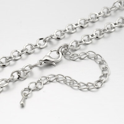 

Iron Round Link Chain Necklace Makings with Alloy Lobster Claw Clasps&Iron Extender Chains Platinum 299"