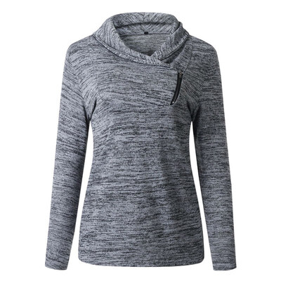 

New Autumn Casual Long Sleeve Women Sweatshirt Fashion V Collar Zipper Irregular Pullovers Female Solid Color Sweatshirts 2019