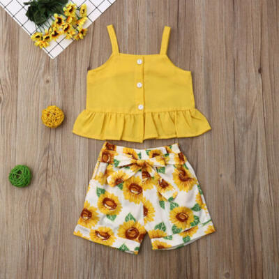 

Toddler Baby Kids Girls Summer Floral Outfits Top Shirt Pants Shorts Clothes Set