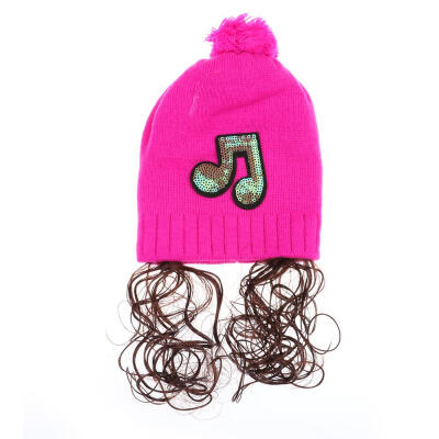 

Cute 3-18M Baby Girls Sequins Note Wig Knitted Hats Kids Bonnet Warm Cap