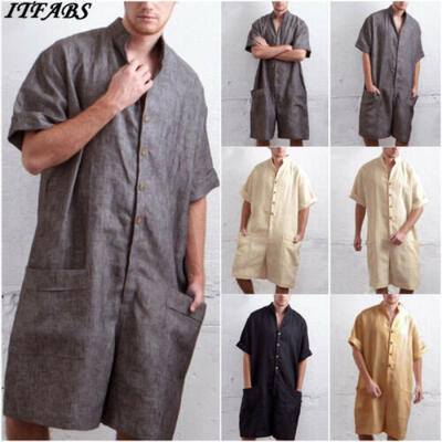 

Mens One Piece Rompers Short Sleeve Street Casual Cargo Pants Jumpsuit Overalls