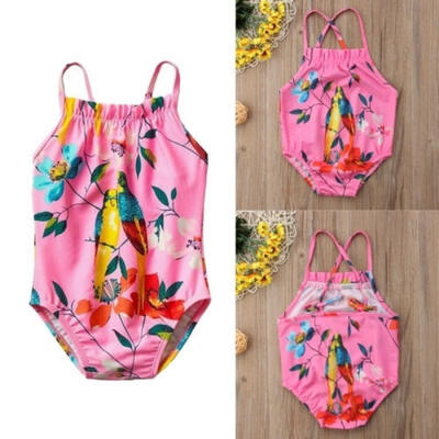 

Summer Newborn Girls Fashion Parrot Bird Print Swimsuit Pink