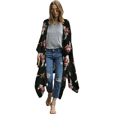 

Sexy Women Chiffon Cardigan Floral Print Asymmetric Boho Loose Kimono Outerwear Beachwear Bikini Cover Up