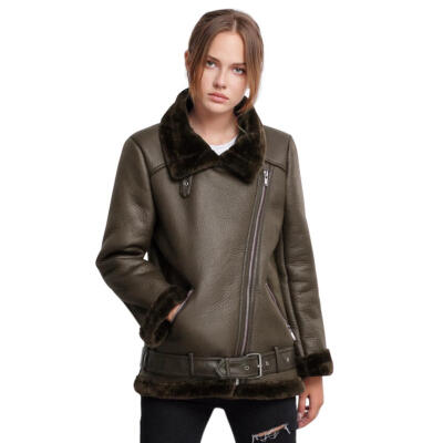 

Winter Faux Leather Jacket Women Turn Down Collar Warm Street Pockets Coat