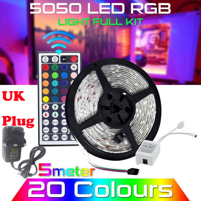 

〖Follure〗5M RGB 5050 Waterproof LED Strip light SMD 44 Key Remote 12V UK Power Full Kit