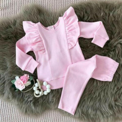 

2PCS Toddler Baby Girls Autumn Clothes Ruffles Cotton Tops T-ShirtPants Outfits