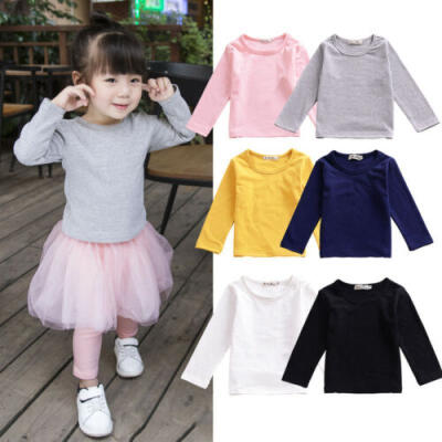 

US Toddler Boy Girl Long Sleeve Cotton Warm Top Solid T-Shirt Soft Baby Clothing