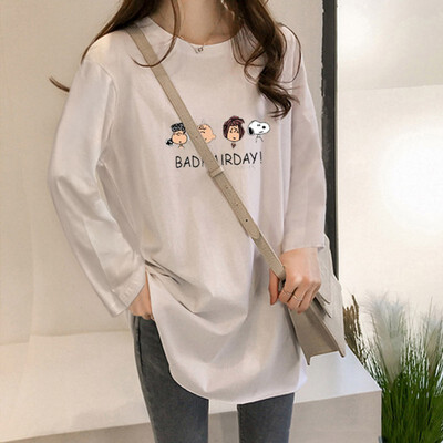 

Women Round Collar Autumn Summer Cartoon Printed Loose Long Sleeve Casual Simple Wild T-Shirt 5 Colors