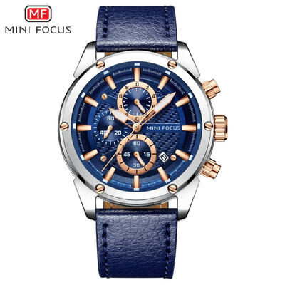 

MINI FOCUS Mens Watch Sports Multifunction Alloy Quartz Watches Luminous Calendar Waterproof Leather Belt MF0161G