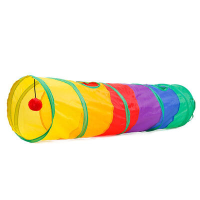 

Colorful Rainbow Foldable Pet Cat Single Tunnel Toys Hanging Ball Play Tube