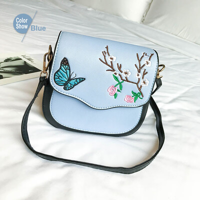 

Beibaobao Fashion Embroidery Women Handbag Panelled Shoulder Bag Vintage Saddle PU Leather Messenger Bag Female Crossbody Bags