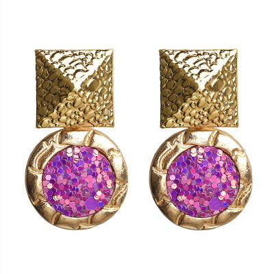 

EK841 Temperament Round Sequin Pendant Earrings for Women Retro Geometric Metal Square Dangle Earring Punk Party oorbellen