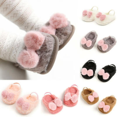 

Toddler Infant Kids Girls Boys Bow Slippers Slides Soft Plush Shoes 0-18M