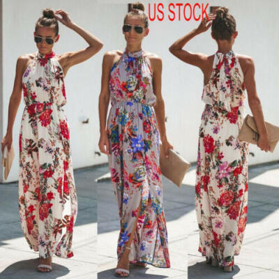 

Women Summer Boho Long Dress Floral Evening Cocktail Party Beach Loose Sundress