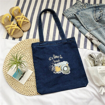 

Tailored Women Retro Printing Large Capacity Bag Denim Shoulder Bags Simple Handle Bags