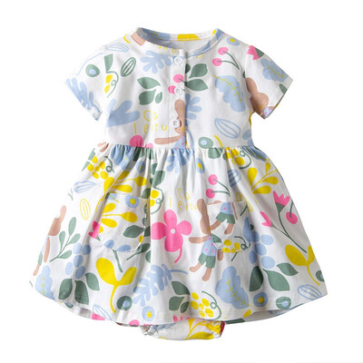 

19F112 Baby Girls Romper Jumpsuit Floral Printed Short Sleeve