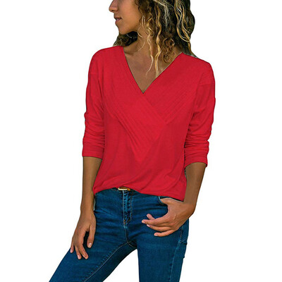 

Nomeni Womens Casual Wrap Front V Neck Long Sleeve Loose Fit Basic Blouse Shirt Tops