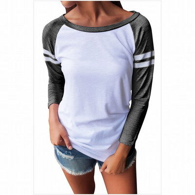 

Round neck long sleeve two-color striped straight T-shirt sports leisure baseball shirt