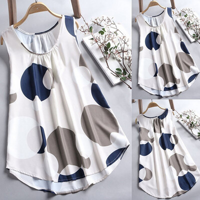

Starmoon Plus Size Women Big wave Print Casual Sleeveless Vest T-shirt Tops
