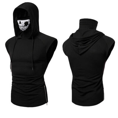 

Fashion Men Elastic Fitness Ninja Wear Hooded Short Sleeved T-shirt Skull Mask