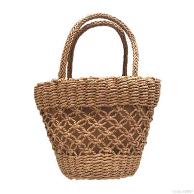 

Simple Casual Paper Rope Woven Hollow Handbag Exquisite Pattern Womens Solid Color Handbag