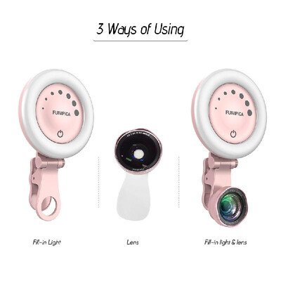 

Portable Phone Camera Lens Rechargeable Selfie Ring Light Fill-in Light Lamp with Undistorted Wide Angle Macro Lens 60pcs LED Bead