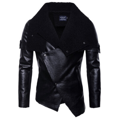 

Toponeto Mens Solid Color Motorcycle Leather Personality Irregular Punk Leather Coat