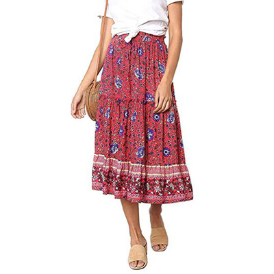 

Roseonmyhand Womens Boho Floral Print Elastic High Waist Pleated A Line Midi Skirt
