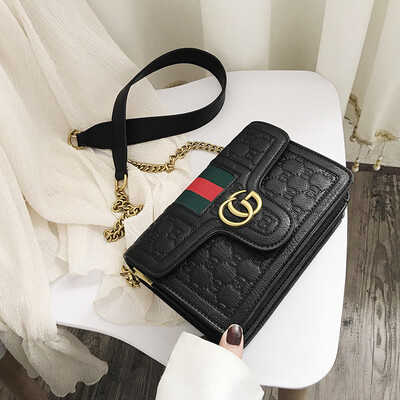 

Qiao Bani 2019 new European&American style fashion indentation ribbon chain PU flip bag shoulder diagonal trend handbags
