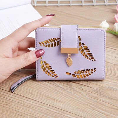 

Tailored Women s Fashion Trend Solid Color Small Fringed Hollow Leaf Leather Card Wallet