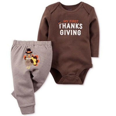

Thanksgiving Baby Boy Girl Clothes Top Jumpsuit Romper BodysuitPants Outfit Set