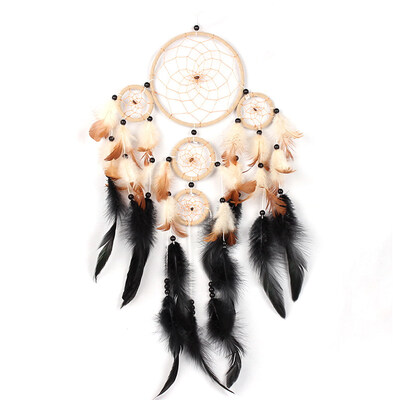

Five Rings Brown Feathers Dream Catcher Wall Hanging Home Car Decor Craft