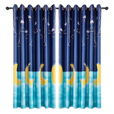 

Moon Printing Polyester Window Blinds Drapes Living Room Blackout Curtains