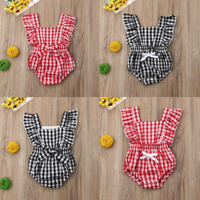 

Newborn Infant Baby Girls Ruffle Plaids Romper Bodysuit Outfits Clothes Summer