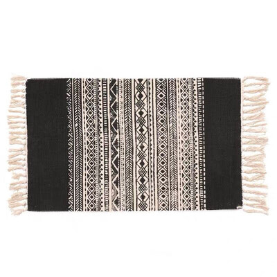 

Gobestart Bohemian Hand-woven Cotton Linen Plant Printing Dyeing Decorative Mat 60X90CM