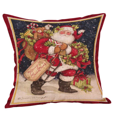 

New Christmas Decoration Flax Pillowcase Santa Claus Pattern Print Pillow Sofa Car Bed Sofa Pillow Case