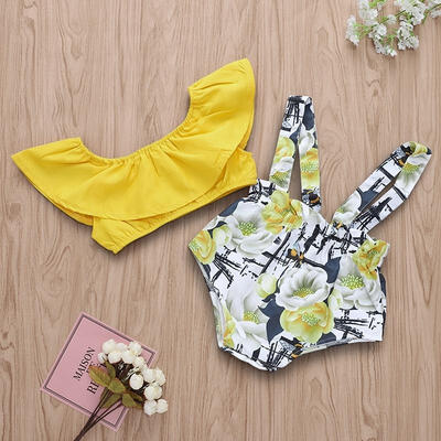 

2 PcsSet Infant Baby Girl Floral Romper Tube Top Overall PP Pants Outfit