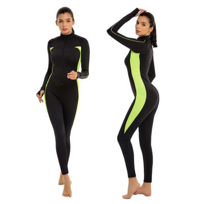 

Sexy Women Hit Color Sports Bodysuit Yoga Long Sleeve Jumpsuit Sportswear