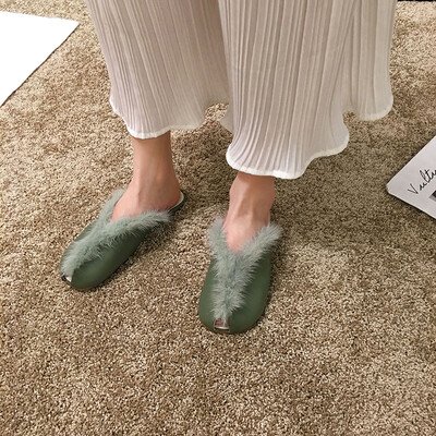 

Cool&slippers women wear summer Korean version of fish mouth hair semi-slippers holiday flat-bottomed Muller shoes