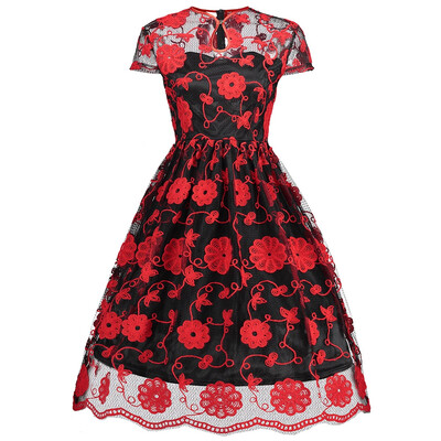 

Embroidered Mesh Keyhole Vintage Dress