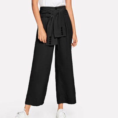 

Women Causal Office Ladies High Waist Solid Calf-length Pants Sandy Beach Pants