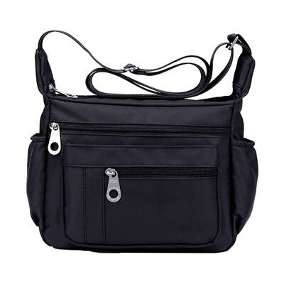 

Women Solid Color Wide Strap Waterproof Zipper Crossbody Shoulder Nylon Bag