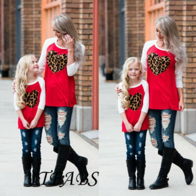 

Family Matching Outfits Mother & Daughter Shirt Women Girl Heart Printed Tops