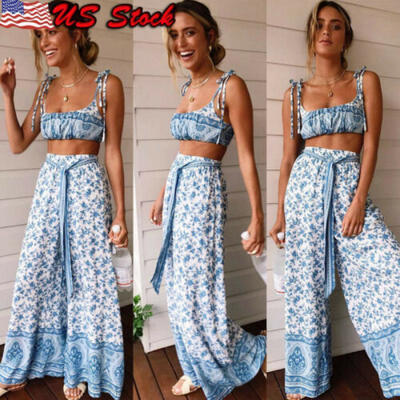 

Women 2 Pieces Bodycon Crop TopPantts Jumpsuit Romper Summer Beach Set Outfits