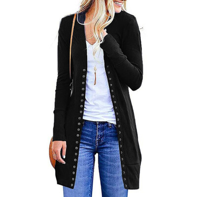 

Roseonmyhand Womens Fashion Solid Color Long-Sleeved Button Cardigan Loose Knit Jacket Coat