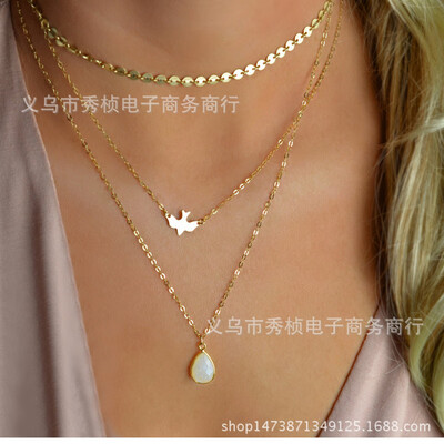 

E-commerce explosion models 3 layer necklace small round sequins chain peace pigeon bird drop pendant multi-layer necklace women